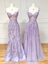 Purple Sweetheart Neck Lace Long Prom Dresses, Purple Lace Graduation Dress