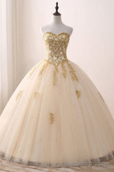 Quinceanera Dress Ivory Ball Gown Sweetheart Strapless Sleeveless Appliques Beading Prom Dresses