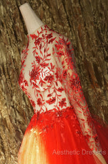 Red Lace Long Evening Prom Dresses Red Tulle Lace Short Evening Prom Dresses