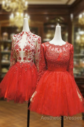 Red Lace Long Evening Prom Dresses Red Tulle Lace Short Evening Prom Dresses