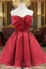 Red Satin Short Evening Prom Dresses Party Dresses, Lovely Red Knee Length Homecoming Dresses