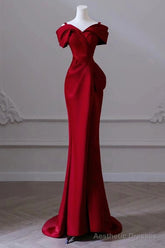 Red Satin Sweetheart Straps Long Formal Dress Red Long Prom Dress