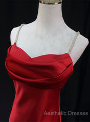 Red Soft Satin Long Party Dresses Evening Dresses, Red A-Line Formal Dresses