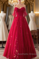 Red Sweetheart Tulle Long Beautiful Evening Prom Dresses, Wine Red Party Dresses Evening Gown