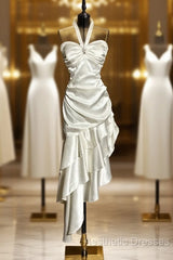 Retro Mermaid Halter Satin High Low Evening Dresses Evening Prom Dresses