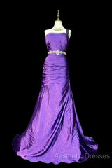 Retro Mermaid One Shoulder Satin Grape Long Evening Dresses Evening Prom Dresses