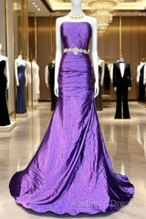 Retro Mermaid One Shoulder Satin Grape Long Evening Dresses Evening Prom Dresses