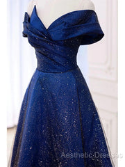 Royal Blue Off The Shoulder V-Neck Long Evening Prom Dresses Evening Dresses,