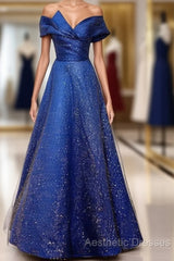Royal Blue Off The Shoulder V-Neck Long Evening Prom Dresses Evening Dresses,