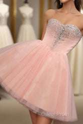 Pink A Line Sweetheart Neck Short Evening Prom Dresses, Homecoming Dresses