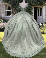 Sage Corset Ball Gown Appliques Tulle Dresses