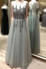 Scoop Neck Floor-Length Tulle Sleeveless Evening Dresses