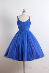 Scoop Neckline Royal Blue Party Dresses, A-Line Spaghetti Strap Short Evening Dresses