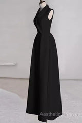 Sexy A Line Black Satin Party Dresses Long Evening Prom Dresses