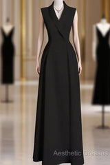 Sexy A Line Black Satin Party Dresses Long Evening Prom Dresses