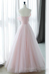 Sexy A-Line Pink Tulle Long Evening Prom Dresses