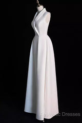 Sexy A Line Satin Party Dresses Long White Evening Prom Dresses