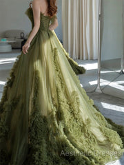Sexy Ball Gown Strapless Neckline Green Ruffles Evening Dresses Evening Prom Dresses