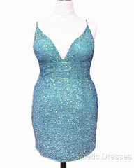 Short Light Purple Plus Size Sequin Bodycon Dresses