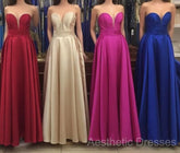 Simple Design Sweetheart Long Satin Evening Prom Dresses
