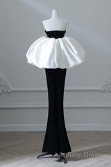 Simple Mermaid Velvet Puff Sleeves Black Long Evening Prom Dresses, Black Evening Dresses