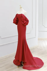 Simple Off Shoulder Satin Red Mermaid Long Evening Prom Dresses, Red Long Formal Dresses
