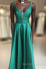 Sleeveless Satin Sweep Train Evening Prom Dresses