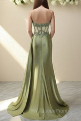 Spaghetti Straps Mermaid Evening Prom Dresses Appliqued Corset Evening Prom Dresses With Split