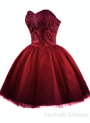 Sweet Burgundy Tulle Ball Party Dresses , Homecoming Dresses