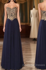 Sweetheart Neck Lace Dark Blue Long Evening Prom Dresses, Evening Dresses