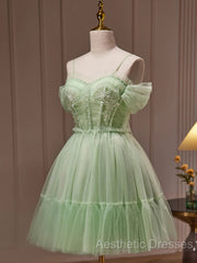 Sweetheart Neck Short Green Evening Prom Dresses, Short Green Graduation Homecoming Dresses
