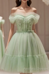 Sweetheart Neck Short Green Evening Prom Dresses, Short Green Graduation Homecoming Dresses