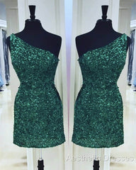 Tight Green Sequin One Shoulder Dresses