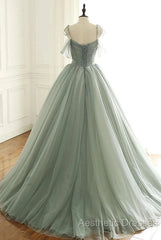 Tulle Ball Gown Long Evening Prom Dresses With Beading,Evening Dresses,Charming Dance Dresses