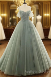 Tulle Ball Gown Long Evening Prom Dresses With Beading,Evening Dresses,Charming Dance Dresses