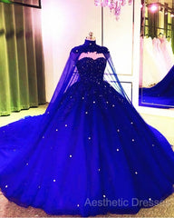 Tulle Ball Gown Wedding Dresses, With Cape Evening Prom Dresses, Evening Dresses