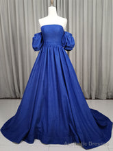 Unique Aline Blue Long Prom Dresses, Blue Long Formal Graduation Dresses