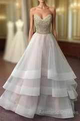 Unique Sequin Gray Tulle Evening Prom Dresses, Long Gray Evening Dresses