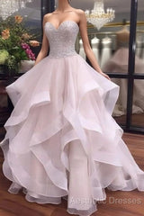 Unique Sweetheart Sequin Flouncing Long Evening Prom Dresses, Sequin Evening Dresses