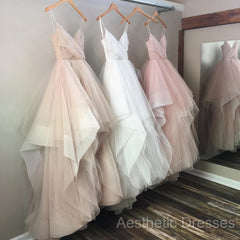 V Neck Organza Ruffles Princess Wedding Gowns Sexy