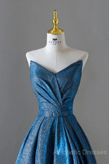 Vintage Ball Gown Sweetheart Blue Sequin Long Evening Prom Gown Fairy Evening Prom Dresses