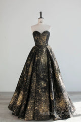 Vintage Ball Gown Sweetheart Sleeveless Long Evening Prom Gown Fairy Black Evening Prom Dresses