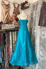 Vintage Fashion A Line Spaghetti Straps Blue Floor Length Evening Dresses Evening Prom Dresses