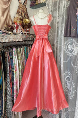 Vintage Fashion A Line Spaghetti Straps Pink Floor Length Evening Dresses Evening Prom Dresses