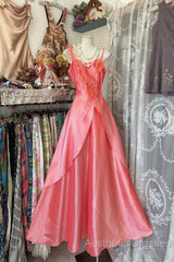 Vintage Fashion A Line Spaghetti Straps Pink Floor Length Evening Dresses Evening Prom Dresses