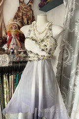 Vintage Fashion High Low Halter Ombre Gray Chiffon Evening Dresses Evening Prom Dresses