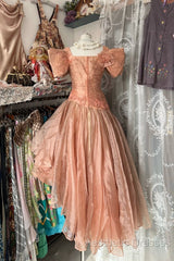 Vintage High Low Short Sleeves Flowers Evening Dresses Evening Prom Dresses