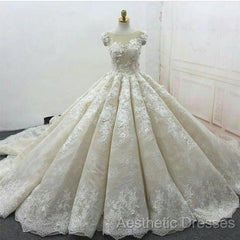 Vintage Lace Cap Sleeves Ball Gowns Wedding Dresses