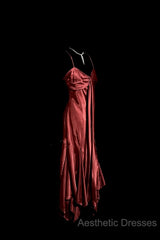 Vintage Mermaid Spaghetti Straps Satin Burgundy Evening Prom Gown Fairy Evening Prom Dresses