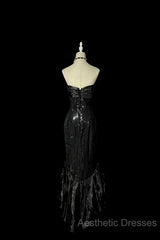 Vintage Mermaid Sweetheart Black Sequin Long Evening Prom Gown Fairy Evening Prom Dresses